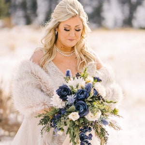 Cascade bridal bouquet, Wedding Flower Bouquet, Wedding Flowers, Bridal Bouquet, Blue Bouquet, Bridesmaid Bouquet, Blue Wedding Flowers.