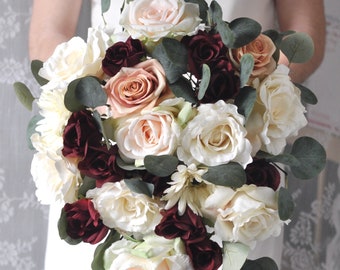 Cascade bouquet, Wedding Bouquet, Silk Wedding Flowers, Bridal Bouquet, Burgundy Bouquet, Bride Bouquet, Wine, Rose Gold, Cascading Bouquet