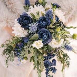 Cascade bridal bouquet, Wedding Flower Bouquet, Wedding Flowers, Bridal Bouquet, Blue Bouquet, Bridesmaid Bouquet, Blue Wedding Flowers.