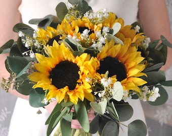 Sunflower Bouquet, Boho Bouquet, Bride Bouquet, Eucalyptus, Silk Wedding Flowers, Wedding Flowers, Wedding Bouquet, Sunflower,Bridal Bouquet