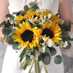 Sunflower Bouquet, Boho Bouquet, Bride Bouquet, Eucalyptus, Silk Wedding Flowers, Wedding Flowers, Wedding Bouquet, Sunflower,Bridal Bouquet image 3