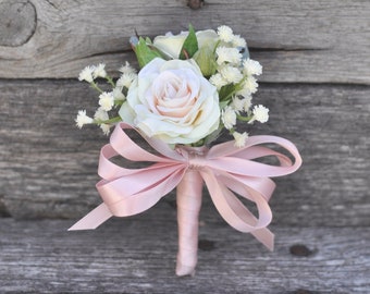 Blush pink corsage, wedding flowers, wedding corsage, rose corsage, corsage, prom corsage, pin corsage, pink corsage, silk wedding flowers