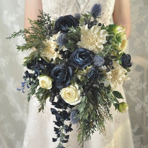 Cascade bridal bouquet, Wedding Flower Bouquet, Wedding Flowers, Bridal Bouquet, Blue Bouquet, Bridesmaid Bouquet, Blue Wedding Flowers.