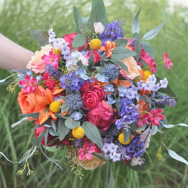 Wedding Bouquet, Bridal Flowers, Wildflower Bouquet, Bridal Bouquet, Wildflower Bouquet, Boho, Sunflower Silk Flower Wedding Bouquet.