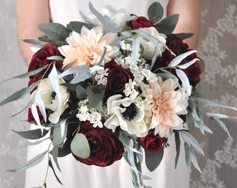 Wedding Bouquet, Bridal Bouquet, Blush Wedding, Silk Flower Bouquet, Artificial Flower Bouquet, Wedding Flowers, Silk Flowers, Wine Bouquet