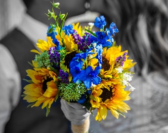 Sunflower Wedding Bouquet, Bridal Flowers, Sunflowers, Bridal Bouquet, Wildflower Bouquet, Boho, Sunflower Silk Flower Wedding Bouquet.