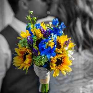 Ramo de boda de girasol, flores de novia, girasoles, ramo de novia, ramo de flores silvestres, boho, ramo de flores de seda de girasol.