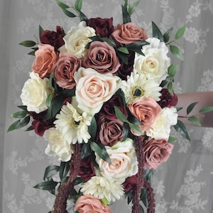 Cascade bridal bouquet, Wine, Dusty Rose, Rose Quartz, Flower Bouquet, Wedding Flowers, Bridal Bouquet, Cascading Bouquet, Bride Bouquet
