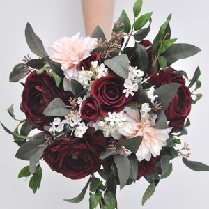 wedding bouquet, wedding flowers, bridal bouquet, boho, burgundy flowers, eucalyptus,rose, silk flowers, destination wedding, wedding, blush