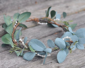 Eucalyptus Hair, Eucalyptus Headpiece, Wedding Flowers, Bridal Hair, Rustic Wedding, Floral Headpiece, Rustic Bridal Hair, Boho, Pearls