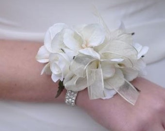 IYOU Bianca Sposa Polso Corpetto Fiore Le Foglie Mano Fiore Ballo Studentesco Cerimonia Polso Fiore Decor per Donne e Ragazze (2 Pezzi