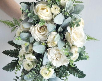 Cascade bridal bouquet, Wedding Flower Bouquet, Wedding Flowers, Bridal Bouquet, Burgundy Bouquet, Bridesmaid Bouquet, White Flowers.