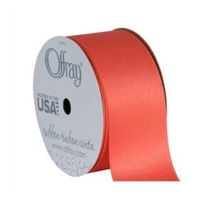 Coral Satin Ribbon, Offray Coral Double-Face Satin Ribbon 1 1/2 Inches Wide x 5 yards, Wedding Ribbon, Satin Ribbon, Coral Ribbon