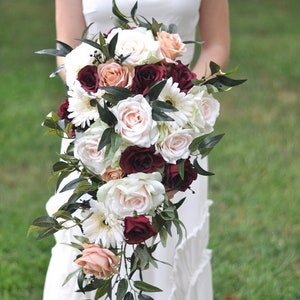 Cascade bridal bouquet, Wedding Flower Bouquet, Wedding Flowers, Bridal Bouquet, Burgundy Bouquet, Bridesmaid Bouquet, Burgundy Flowers.