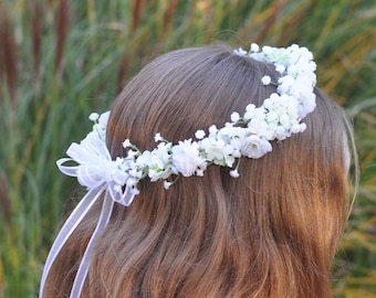 first communion, flower crown, first communion headpiece, white flower crown for girls, flower girl crown, holy communion headband, halo