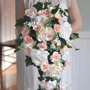 Cascade Bouquet, Wedding Flowers, Wedding Bouquet, Silk Flowers, Bridal Bouquet, Destination Wedding, Wedding Bouquet Set, Blush Bouquet