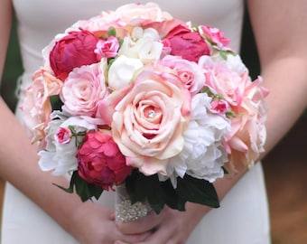 wedding flowers, wedding bouquet, bridal flowers, silk flowers, bouquet, pink wedding, boho bouquet, silk bouquet, bride’s bouquet, rose