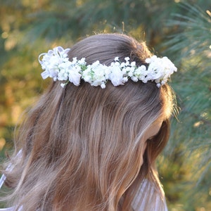 First communion headpiece, first communion flower crown, white flower crown for girls, flower girl crown, holy communion headband, halo image 2