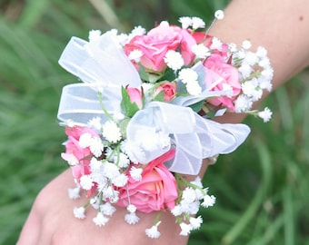 rozencorsage, bruiloftsbloemen, bruiloftscorsage, balcorsage, polscorsage, rozencorsage, zijden bruiloftsbloemen, strass-armband.