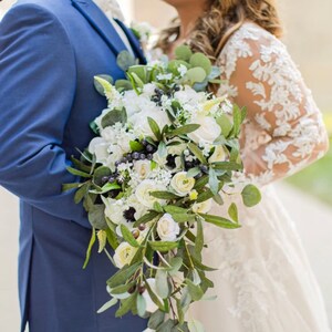 Cascade bridal bouquet, Wedding Flower Bouquet, Wedding Flowers, Bridal Bouquet, Eucalyptus, White Bouquet, Bridesmaid Bouquet,White Flowers