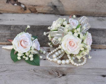 Corsage, polscorsage, bruiloftscorsage, balcorsage, corsage voor vrijgezellenfeesten, corsages, bloemencorsage, douchecorsage, balbloemen