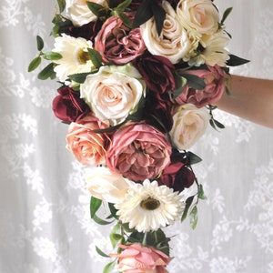 Cascade bridal bouquet, Wine, Dusty Rose, Rose Quartz, Flower Bouquet, Wedding Flowers, Bridal Bouquet, Cascading Bouquet, Bride Bouquet image 4