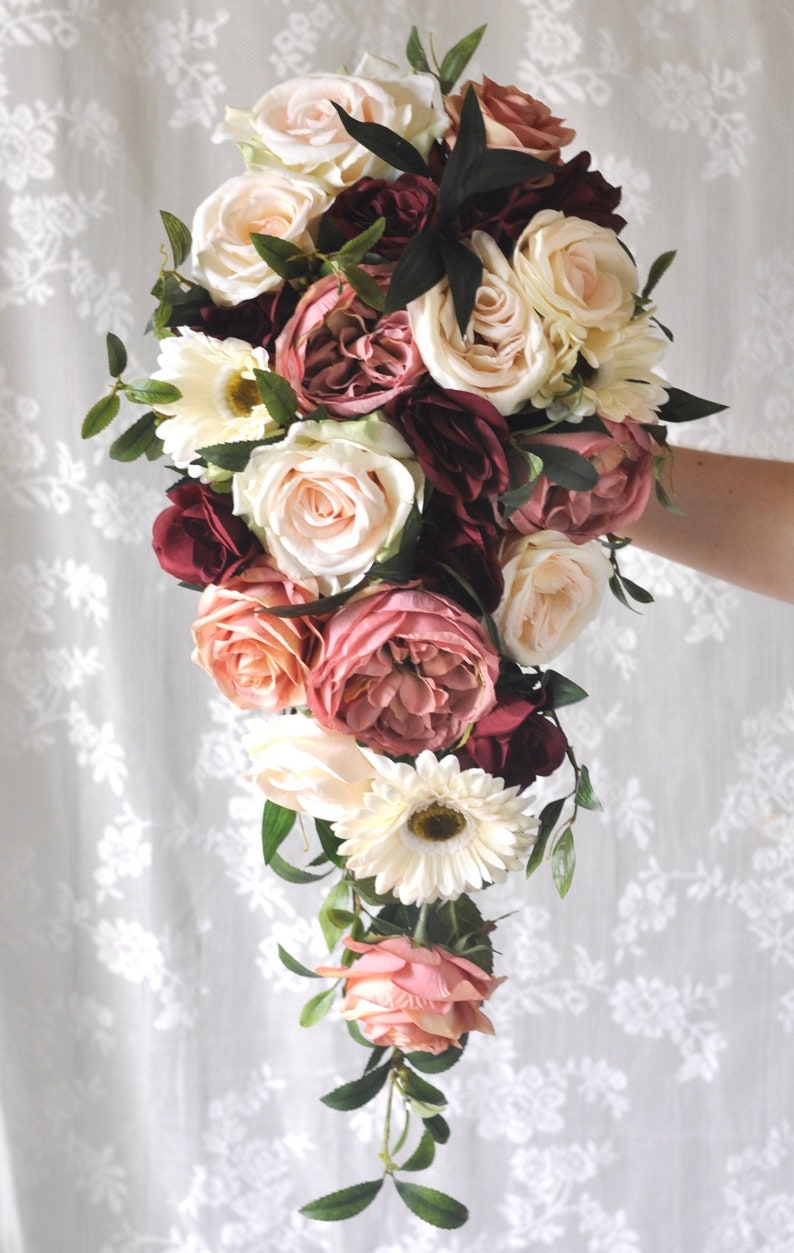 Cascade bridal bouquet, Wine, Dusty Rose, Rose Quartz, Flower Bouquet, Wedding Flowers, Bridal Bouquet, Cascading Bouquet, Bride Bouquet image 4
