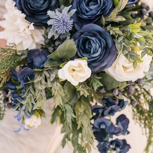 Blue wedding bouquet, wedding flowers, bridal flowers, peony bouquet, eucalyptus, outdoor wedding, destination wedding, silk flower bouquet image 8