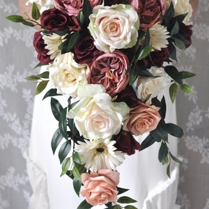 Cascade bridal bouquet, Wine, Dusty Rose, Rose Quartz, Flower Bouquet, Wedding Flowers, Bridal Bouquet, Cascading Bouquet, Bride Bouquet image 3