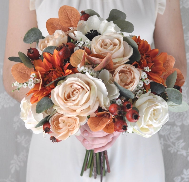 Terra Cotta Wedding Bouquet Bridal Bouquet Fall Bouquet Silk Flower Bouquet Orange Bouquet Fall Wedding Silk Flowers Wedding Flowers