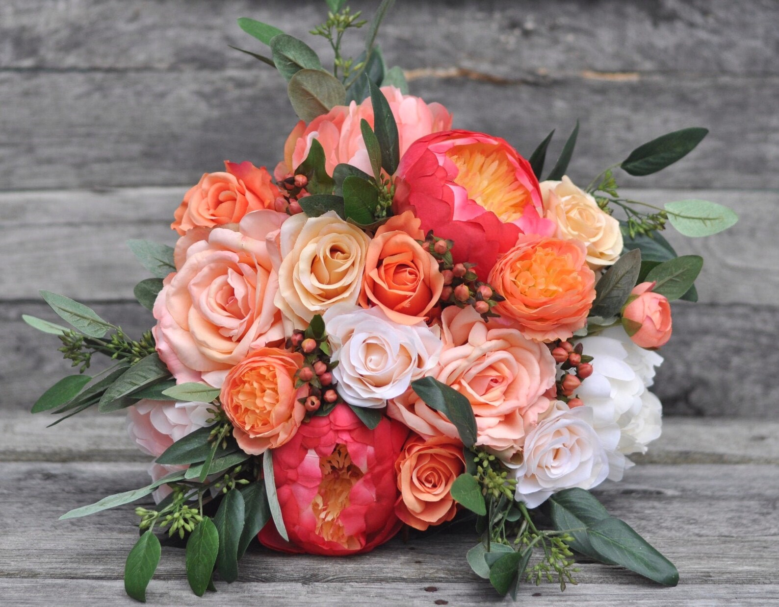 Coral Wedding Flowers Bridal Bouquet Silk Wedding Flowers Etsy