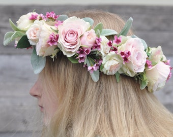 Flower Crown, Flower Halo, Wedding headpiece, bridal headpiece, wedding hairpiece, bridal headpiece, wedding flower, headband, boho headband