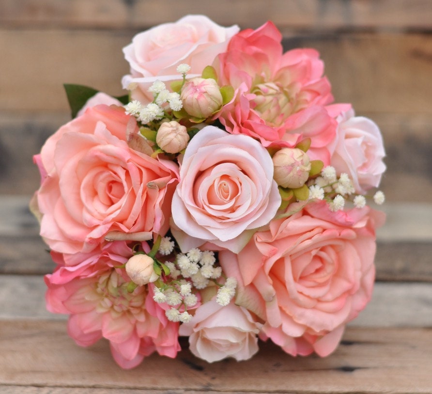 Bouquet Da Sposa In Seta BEIJIALY 11 Pollici Champagne – Fiori Artificiali Per Matrimonio
