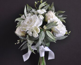 wedding bouquet, wedding flowers, bridal flowers, white roses, peony, ranunculus, wedding, destination wedding, silk flower wedding bouquet.