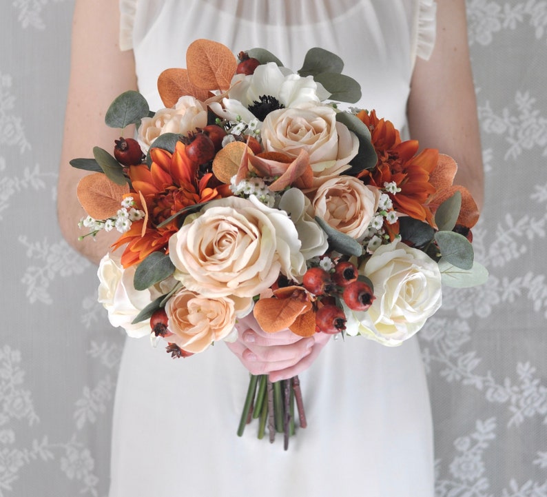 Terra Cotta Wedding Bouquet Bridal Bouquet Fall Bouquet Silk Flower Bouquet Orange Bouquet Fall Wedding Silk Flowers Wedding Flowers