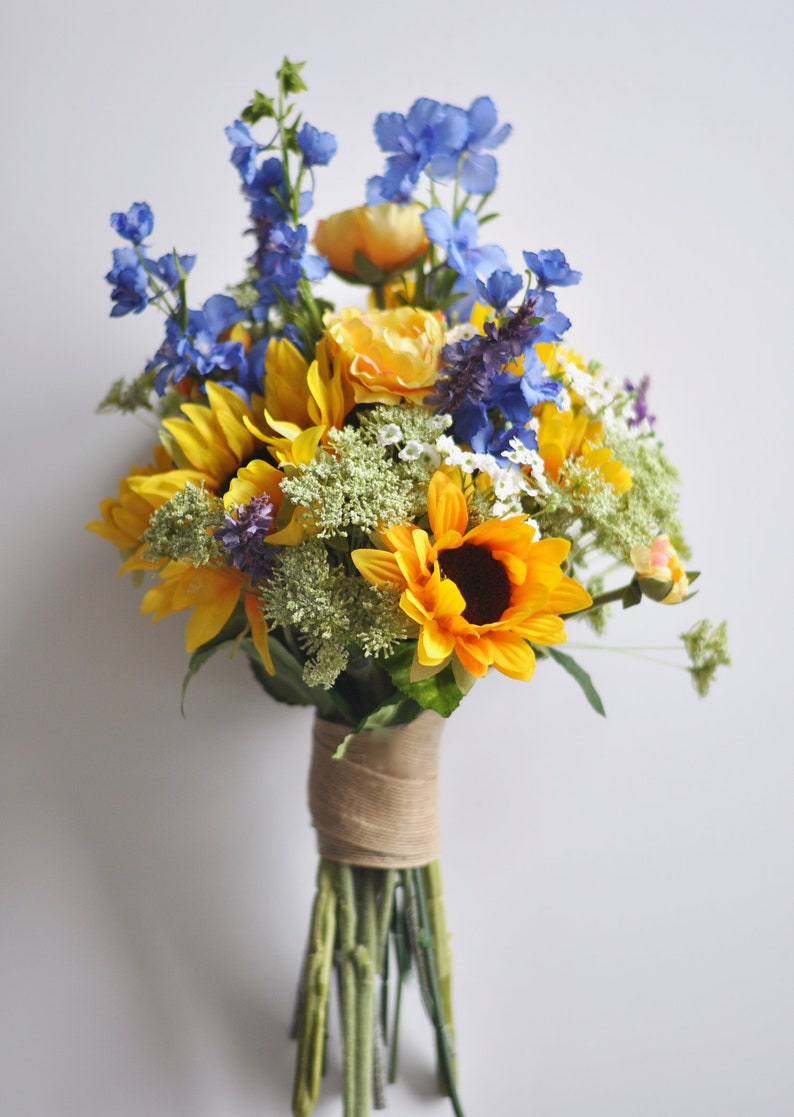 Sunflower Wedding Bouquet, Bridal Flowers, Sunflowers, Bridal Bouquet, Wildflower Bouquet, Boho, Sunflower Silk Flower Wedding Bouquet. image 3