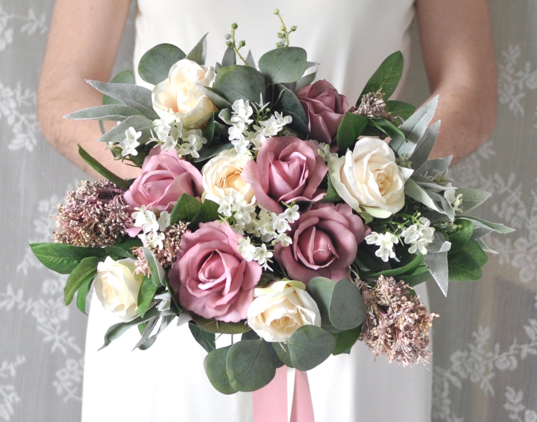 Rose Quartz Bouquet, Mauve Bouquet, Wedding Flowers, Bridal