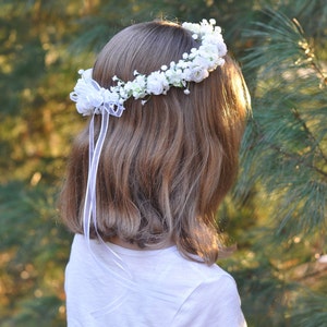 First communion headpiece, first communion flower crown, white flower crown for girls, flower girl crown, holy communion headband, halo image 4