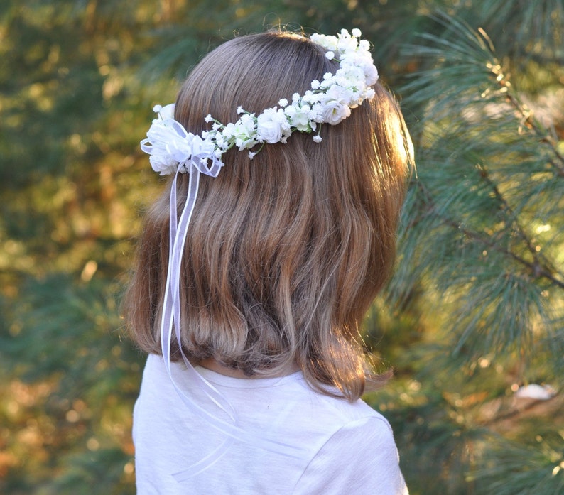 First communion headpiece, first communion flower crown, white flower crown for girls, flower girl crown, holy communion headband, halo image 4