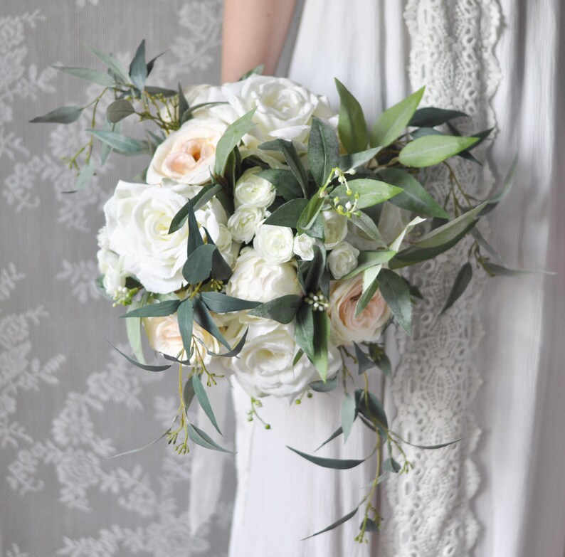 wedding flowers White bridal bouquet peony bridal flowers white roses wedding destination wedding silk flower wedding bouquet.