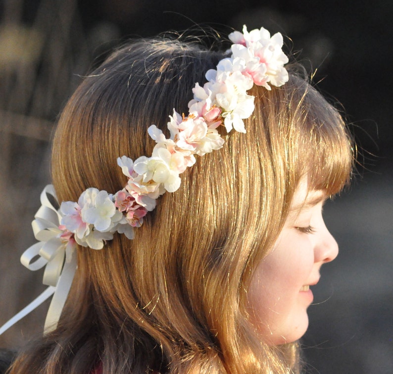 First communion headpiece, first communion flower crown, white flower crown for girls, flower girl crown, holy communion headband, halo image 3