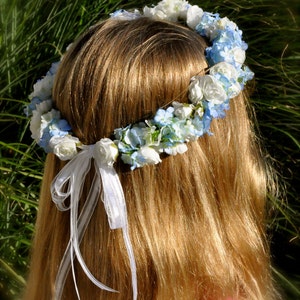 First communion headpiece, first communion flower crown, blue flower crown for girls, flower girl crown, holy communion headband, halo image 2