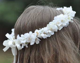 First Communion Flower Crown: White Cherry Blossom Halo Headband