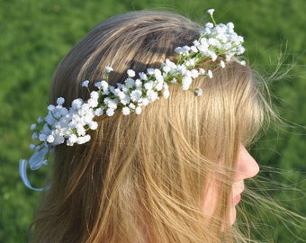 Bandeau de première communion, couronne de fleurs de première communion, couronne de fleurs blanches pour filles, couronne de demoiselle d'honneur, gypsophile, halo d'haleine de bébé