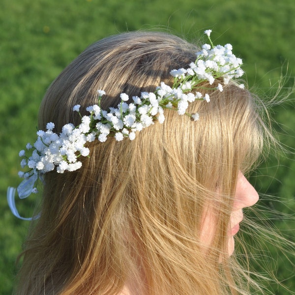 First communion headpiece, first communion flower crown, white flower crown for girls, flower girl crown, baby breath, baby breath halo