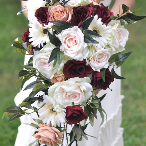 Cascade Bridal Bouquet, Dusty Rose, Rose Gold, Wine, Bride Bouquet, Bridal Flowers, Silk Flower Bouquet, Custom Wedding Package, Burgundy