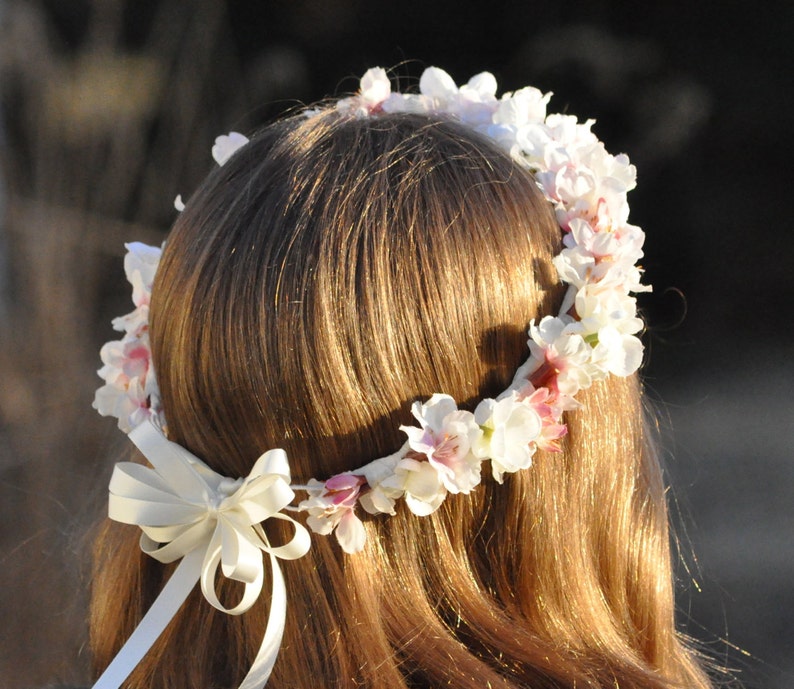 First communion headpiece, first communion flower crown, white flower crown for girls, flower girl crown, holy communion headband, halo image 2