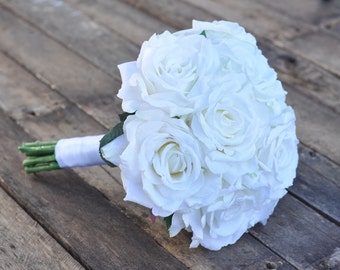 Wedding Bouquet, Keepsake Bouquet, Bridal Bouquet White rose wedding bouquet made of silk roses.