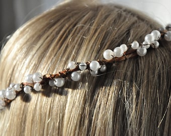 Pearl headpiece, Pearl crown, wedding, first communion flower crown, white crown for girls, flower girl crown, holy communion headband, halo