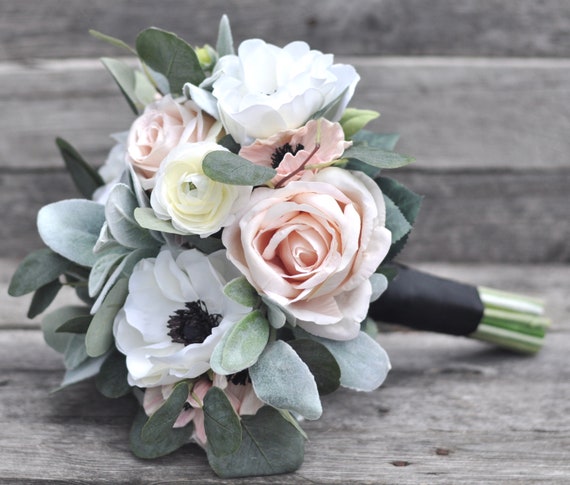 Hochzeitsstrauß, Hochzeitsblumen, Brautstrauß, Boho, Eukalyptus, Mohn, Anemone, Rose, Seidenblumen, Hochzeit, Hochzeit, blush
